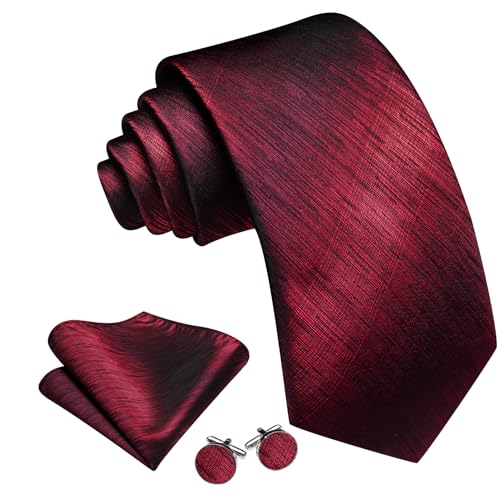 Image of Barry.Wang Tie Sets for Men Silk Stripe Necktie Woven Checkered Handkerchief Cufflinks Formal Business Wedding
