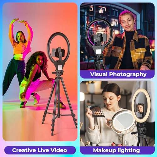 undefined Sensyne 10'' RGB Ring Light with 50'' Extendable Tripod Stand, Circle Lights with Phone Holder for Live Stream/Makeup/YouTube Video/TikTok, Compatible with All Phones の商品画像 1