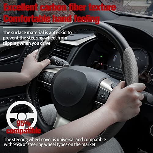 Image of Amiss 2pcs Carbon Fiber Anti-Skid Steering Wheel Cover, Waterproof & Segmented Butterfly Design, Universal 99% Vehicle Wheel Cover Protector, Car Interior Accessories (Grey-2pc)