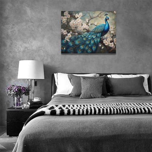Mecowcm Peacock Wall Art Peacock Pictures Wall Decor Canvas Print Painting Home Decoration Artwork For Living Room Office Bedroom Bathroom Framed 12 Inchx16 Inch thumb #5