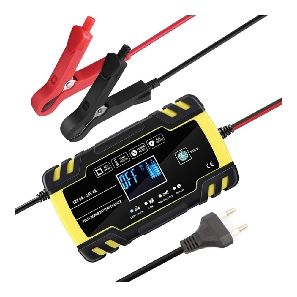 Caricabatterie intelligente 12V/24V 8A, caricabatterie rapido con avvio automatico FO, adatto for auto, moto e camion, uso a secco e a ciclo profondo(Army green)