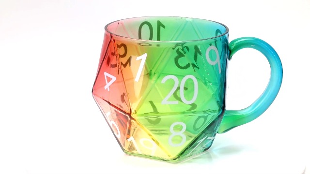 Taza de vidrio D20 arcoíris con mango, 20 caras miniatura 7
