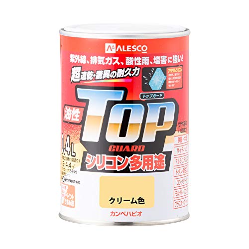 カンペハピオ ペンキ 塗料 油性 つやあり シリコン樹脂 多用途 超速乾 さび止め剤入り トップガード クリーム色 0.4L 油性塗料 日本製 00017640111004