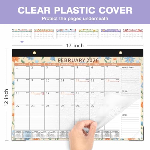Image of Ospelelf 2026-2027 Calendar Magnetic Desk Wall Desktop Monthly Planner from January 2026 - June 2027 Large To Do Pad with Plastic Cover for Office 17 inch X 12 inch Ditsy Floral
