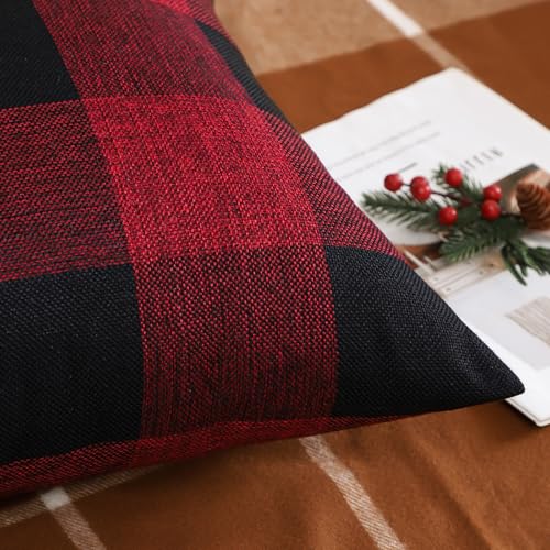 JOTOM Set of 2 Classic Plaids Cushion Covers 45x45 cm Farmhouse Buffalo Check Soft solid Decorative Throw Pillow Covers Home Decor Outdoor Cushion Case for Sofa Bedroom (Black Red) - Image 3