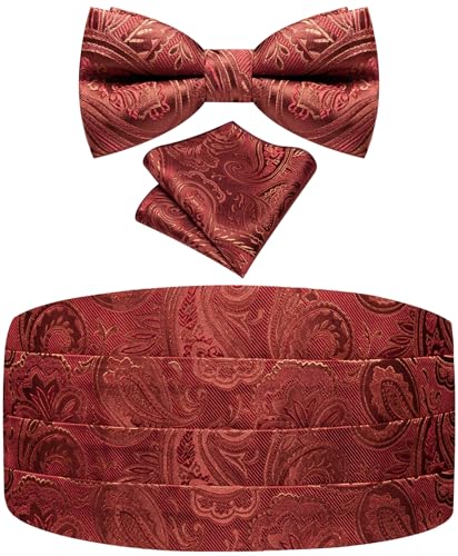 Image of Paisley Floral Tuxedo Cummerbund Bow Tie Pocket Square Set for Men