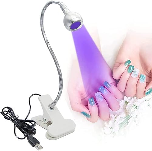 Brokimis Luz UV para uñas, mini lámpara UV para uñas de gel, lámpara LED de curado con cuello de cisne flexible y abrazadera de 3 W, portátil,