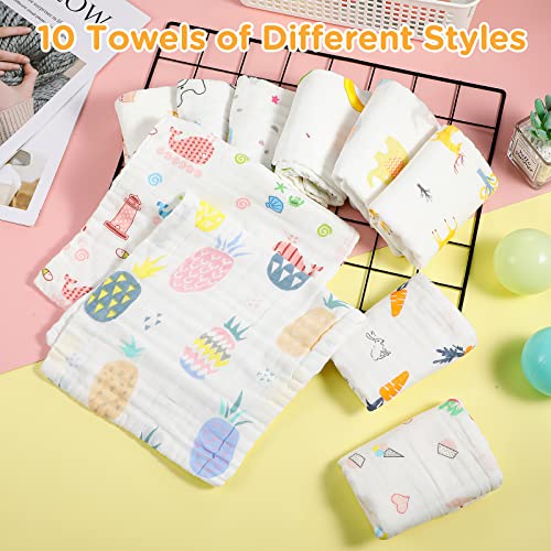 10 Pack Muslin Baby Burp Cloth Soft Washcloths 20'' x 10'' 6 Layer Soft Absorbent Newborn Rags Towel for Baby Shower Boys Girls Machine Washable for Sensitive Skin(Floral Pattern)4