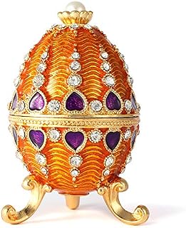 QIFU Vintage Hand Painted Faberge Egg Style Hinged Jewelry Trinket Box with Rich Enamel and Sparkling Rhinestones, Unique Gift Home Decor, Decorative Ornament Your Collection