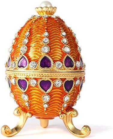 QIFU Vintage Hand Painted Faberge Egg Style Hinged Jewelry Trinket Box with Rich Enamel and Sparkling Rhinestones, Unique Gift Home Decor, Decorative Ornament Your Collection