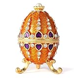 QIFU Vintage Style Hand Painted Faberge Egg Shape Jewelry Trinket Box with Rich Enamel and Sparkling Rhinestones Unique Gift Home Decor