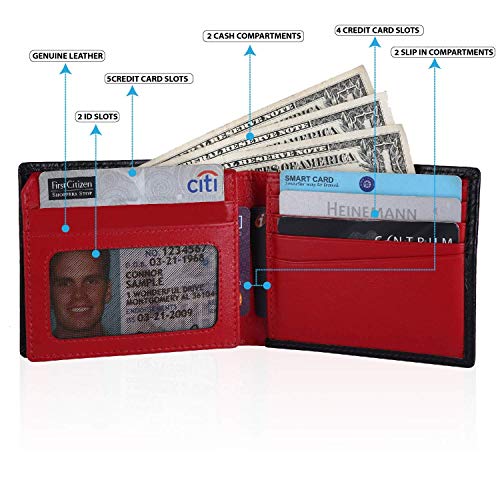 Cross Coco Signature Double Id Overflap Wallets for Mens Leather Branded with Proper Compartment for Card and Money Storage - Black/Red 2