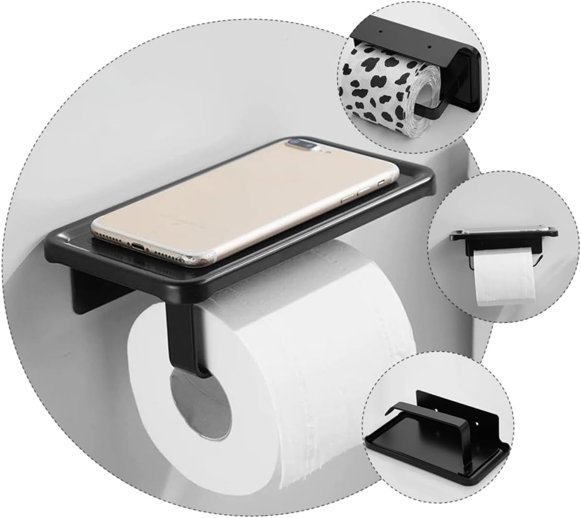 Black Wall - Mount Toilet Paper Holder with Shelf, Bathroom Tissue Roll Holder for RV/Camper/Home Decor