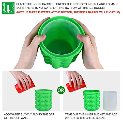 ALLADINBOX Ice Cube Mold Ice Trays, Large Silicone Ice Bucket, (2 in 1) Ice Cube Maker, Round,Portable (Green)