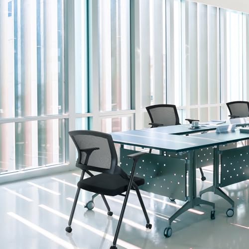 Miniatura 2 de Hjh Office 660946 Silla Plegable Priority Ii Tela Y Malla Negro, Silla De Confidente, Soporta Hasta 150 Kg, Con Ruedas