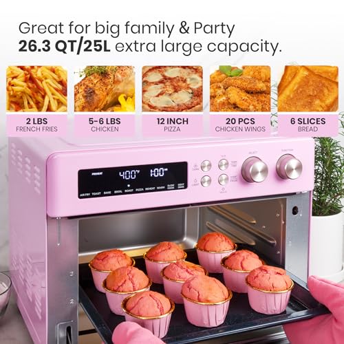 Retrostyleinfraredheatingairfryertoasterovenextralargecountertopconvectionoven10in1combo6slicetoastenamelbakingpaneasycleanwithrecipebookclassicpinkcolor Urban Country Home Decor Retro style infrared heating air fryer toaster oven extra large countertop convection oven 10 in 1 combo 6 slice toast enamel baking pan easy clean with recipe book classic pink color urban country home decor