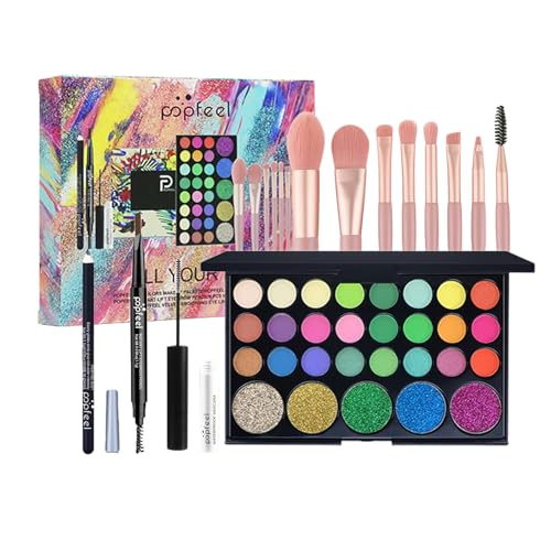 Flygragon Kit de Maquillaje Completo 12 Piezas - estuche maquillaje mujer adolescente con paleta de sombras de ojos, Brillo de Labios, Corrector, rímel - Esencial para Principiantes e Idea de Regalo