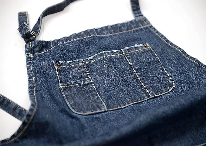 Denim Apron With 5 Pockets for Cooking Kitchens,Hairstylist Aprons for Women Men,Adjustable Bib Jean Apron for Arts Gardening Cafes Bars Work - Image 3