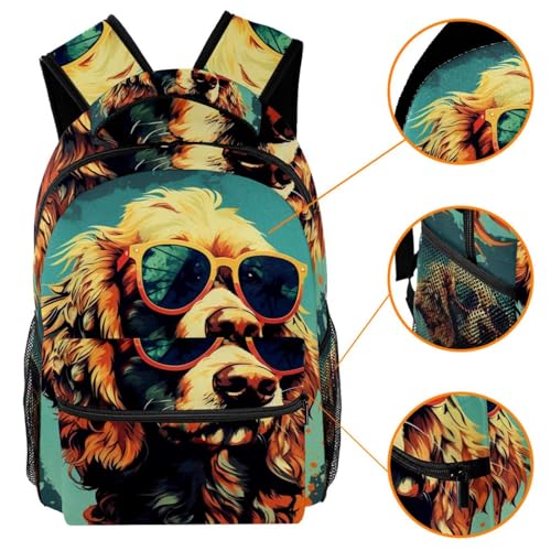 Sac à dos de voyage durable léger imprimé chien multicolore rétro ado
