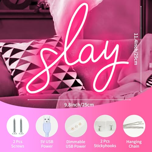 Image of Slay Neon Sign for Wall Decor, LED Neon Light Sign for Girls Room Bedroom Wedding Birthday Party