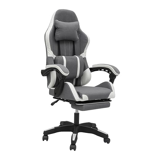 Grey and White Ergonomic Gaming Chair