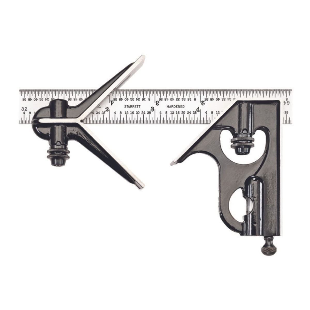 Starrett Steel Combination Square with Square Head and Center Head - 6" Blade Length, Forged and Hardened Steel Heads, Reversible Lock Bolt, Scriber,4R Graduation - C33HC-6-4R