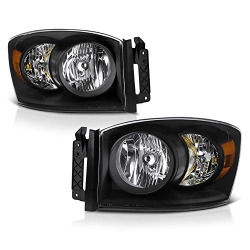 VIPMOTOZ Black Housing OE-Style Headlight Headlamp Assembly For 2007-2009 Dodge RAM 1500 2500 3500 Pickup Truck, Driver & Passenger Side