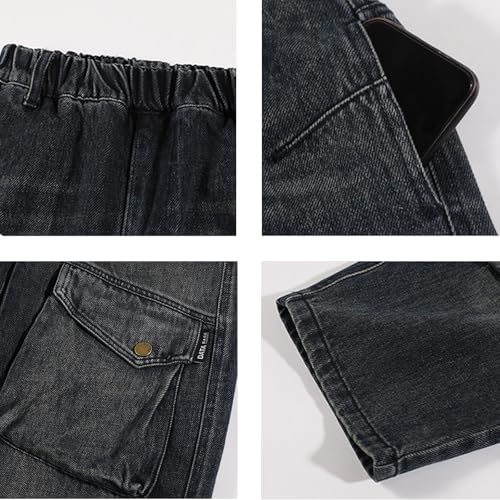 Boys Baggy Cargo Jeans Elastic Waist Casual Wide Leg Kids Boys Pull On Denim Pants with Flap Pocket 5-14 Years3