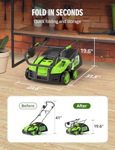 Image of 16 inch Artificial Turf Vacuum,1800w Grass Sweeper 15 Amp Lawn Sweeper Yard Power Brush with 45L Removable Leaf Collection Bag, Quick-Fold, Keeps Clear Sweepy Box