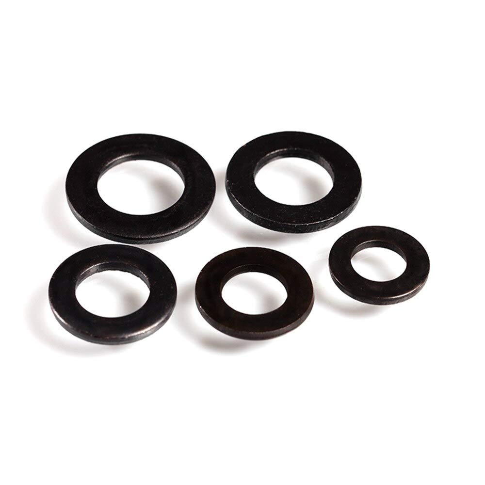 WSHR-39897 M6 M8 M10 M12 M14 M16 M18 Carbon Steel Flat Machine Washer Plain Black Furniture Gaskets - (Inner Dia: M8 50PCS)