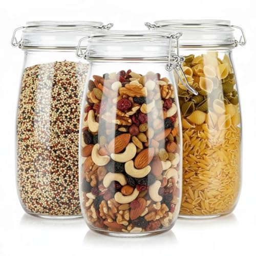 Image of ginoya brothers 1500 ml Round Glass Jars With Airtight Lid, Wide Mouth Storage Canister Jars For Masala, Spice, Food, Aachar, Sugar, Bean Storage (3)