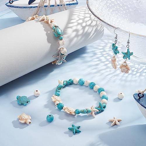SUNNYCLUE 6 Strands 180 to 200Pcs Turtle Beads Turtles Charms Starfish White Blue Beads Bulk Synthetic Turquoise 8mm Round Bead Summer Ocean Sea Animal Bead for Jewellery Making Beading Kit DIY Craft - Image 4