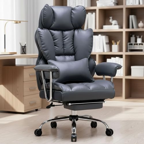 Image of Efomao Big and Tall Office Chair 400lbs - PU Leather Executive Office Chair with Lumbar Support & Leg Rest, Heavy-Duty Computer Chair for Home Office, Dark Grey