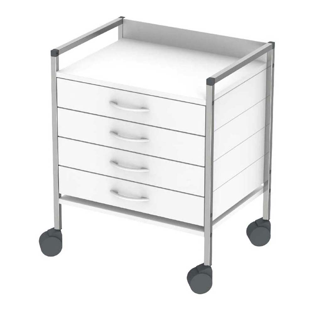neoLab 2-7023 - Carrello base Variocar con 4 cassetti, 60 x 45 x 73 cm, colore: Argento/Bianco