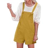 Salopette da donna, pantaloni da lavoro, rosso, tuta da donna, estiva, corta, elegante, senza maniche, con tasche, tinta unita, casual, tuta estiva, giallo., xxl