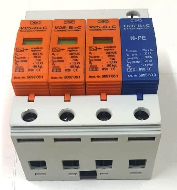 OBO Bettermann V25-B+C/3+NPE FS Surge Protection Device, angled view