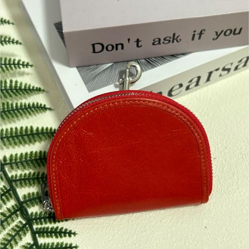Genuine Leather Coin Purse for Women Semicircle Coin Purse Pouch Large Capacity Coin Pouch Ladies Mini Purse for Shopping, Travel, Birthday Gift (red)3