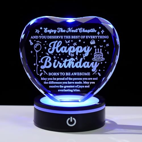 Cadeau d'anniversaire pour femme : cœur gravé au laser et socle LED