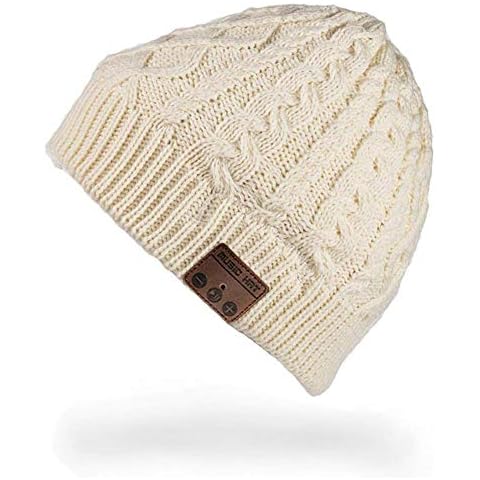 HaetFire Wireless Music Headphone Beanie Hat Winter Warm Washable Knit Hat with Wireless Headset Speaker Mic Hands Free Running Cap for Men Women Outdoor Sports Skiing Skating White Cover