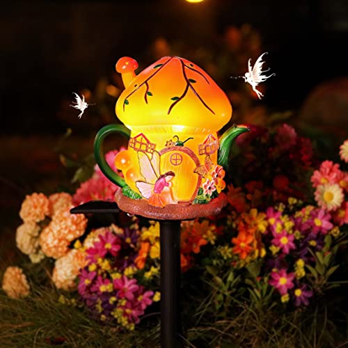 Zfnn Mushroom Fairy Garden House Statues With Solar Garden Stakes Lights,Light Up Fairies Houses Outdoor,Solar Garden Lights Outdoor Decorative Fairy Garden Decor For Patio Yard Lawn Ornament #TOP17
