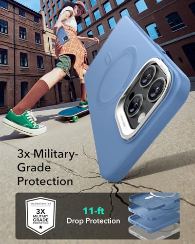 Image of ESR for iPhone 16 Pro Max Case, Silicone Case with Stand, Compatible with MagSafe, Built-in Camera Stash Stand, Magnetic Phone Case for iPhone 16 Pro Max, Cloud Series, Light Blue