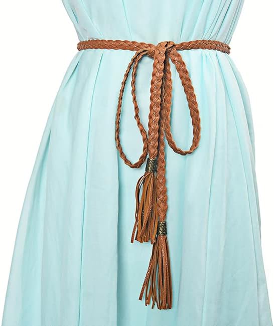CHIC DIARY Women's Tassel Braided Rope Belt PU Leather Waist Belt Thin Woven Boho Waistband For Dress Jeans - Image 6