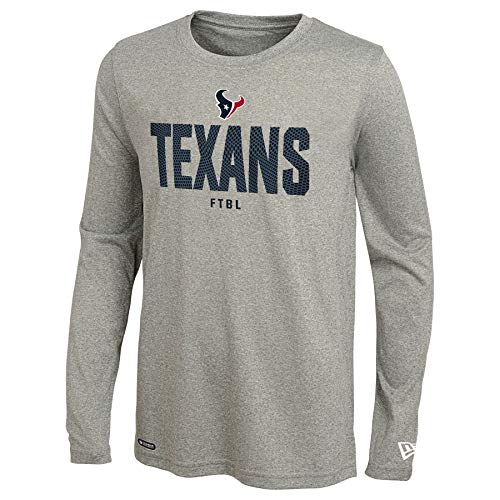 New Era NFL Mens Grids Dri-Tek Cool Grey Long Sleeve T-Shirt Adult Football Tagless Shirt Houston Texans Large