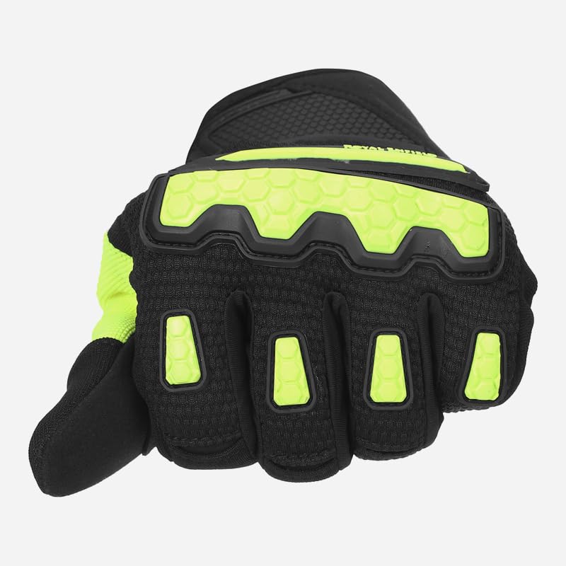 Image of Royal Enfield Urban Hustler V2 Riding Gloves 100% Polyester Air Mesh for Ventilation | TPR Knuckle Protectors | Microsuede Grip Patch | Poly Stretch Fabric for Better Flexibility NEON Green S 20CM