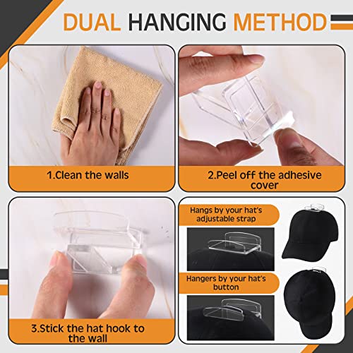 Queekay 24 Pieces Clear Acrylic Adhesive Hat Hooks Hat Rack Organizer Strong Hat Display Hooks No Drilling Hat Hanger For Wall Door Home Closet Storage Organizer #TOP2