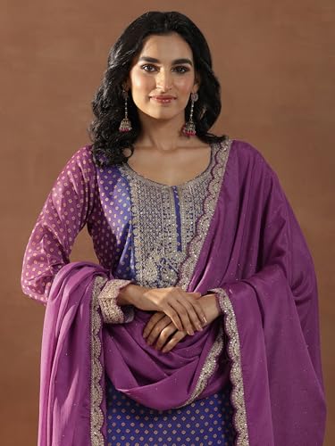 Image of Libas Womens Printed Silk Blend Straight Kurta With Trousers and Dupatta