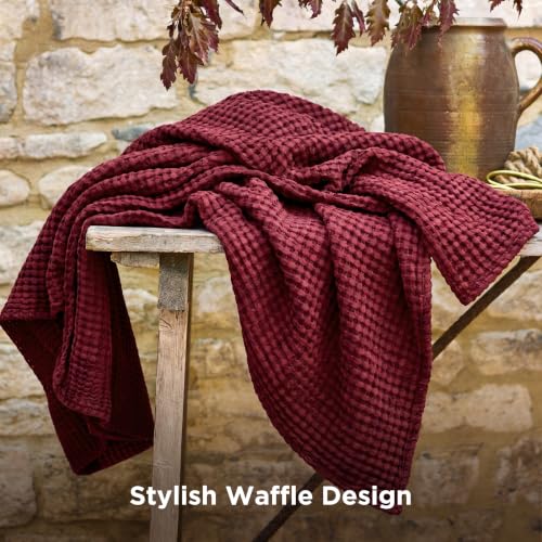 Image of Bedsure Cooling Cotton Waffle Twin XL Blanket - Lightweight Breathable Blanket of Rayon Derived from Bamboo for Hot Sleepers, Luxury Throws for Bed, Couch and Sofa, Dark Red, 66x90 Inches
