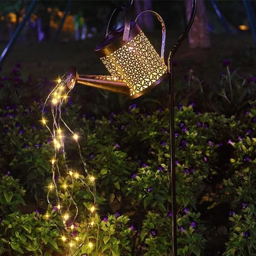 Lysliv Solar Watering Can Solar Lights Outdoor Garden, Garden Ornaments Outdoor LED Solar String Lights, Water Can Lights Waterproof Retro Metal Gardening Décor for Patio Yard Pathway Gifts for Women