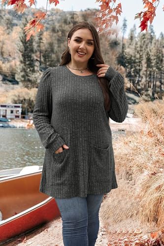 Image of OFEEFAN Long Sleeve Shirts for Women Long Sweaters with Pockets Tunic Tops Loose Fit