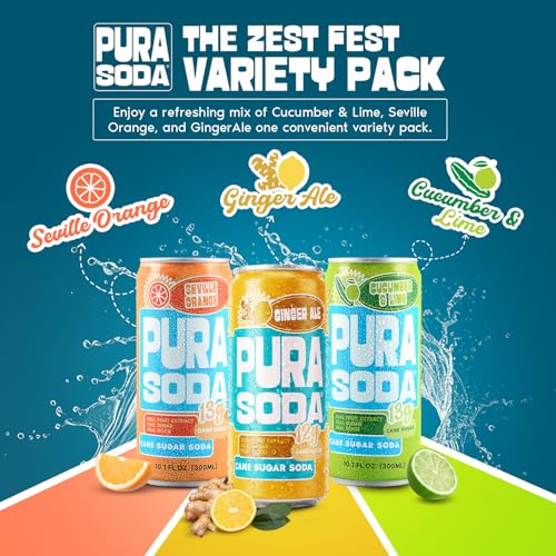 Image of PuraSoda Sundowner Sensation Variety Pack - Cucumber & Lime, Pomegranate, Lemon&Elderflower 12 pk